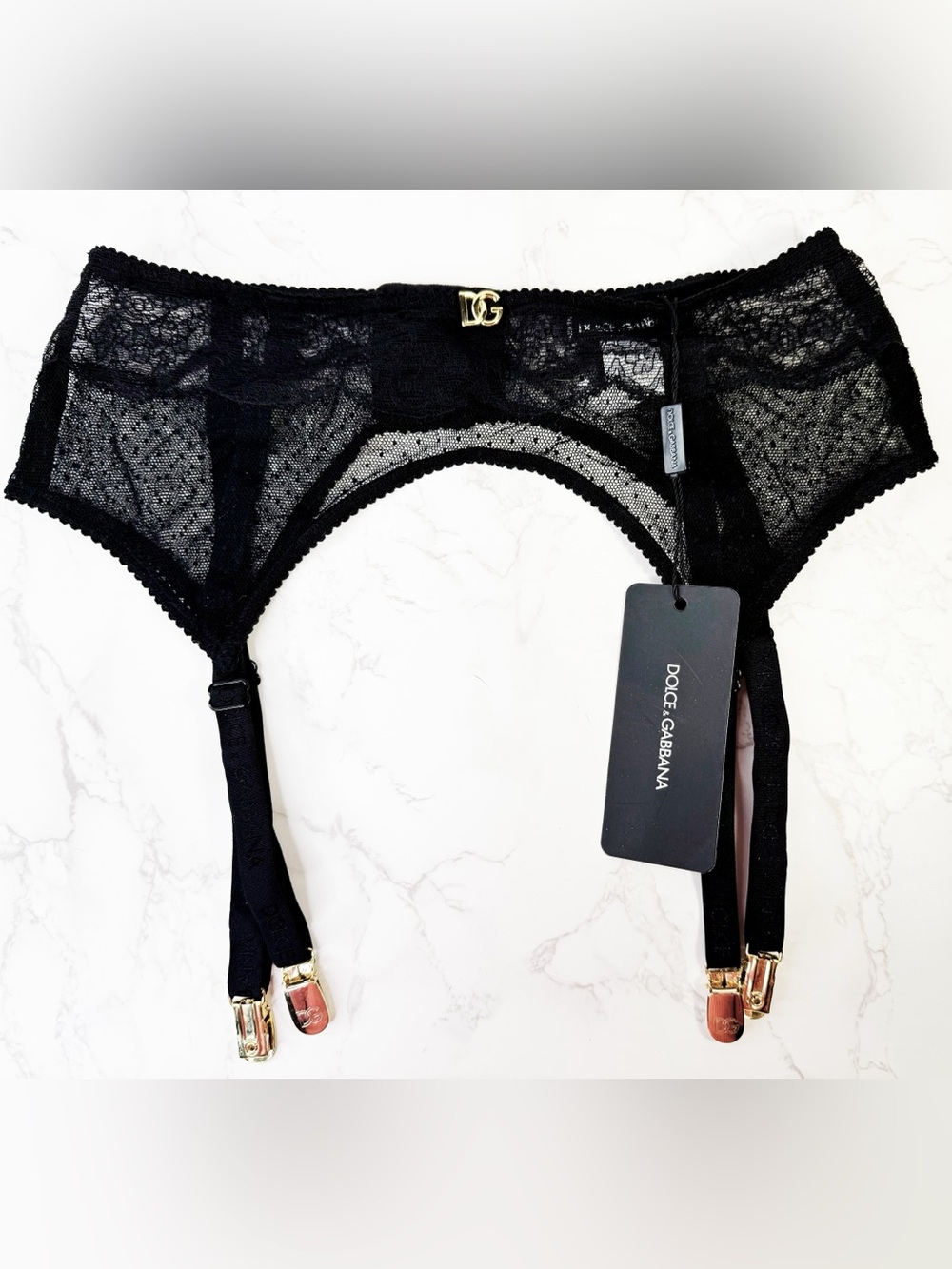 Dolce & Gabbana Black Lace Garter with Gold DG Hardware